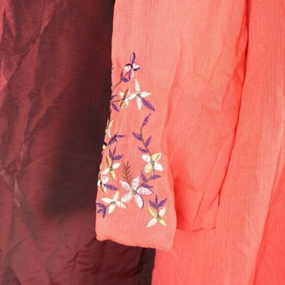 Rebellion Again Coral Boho Embroidered floral cold shoulder‎ shift dress Small - Picture 4 of 9